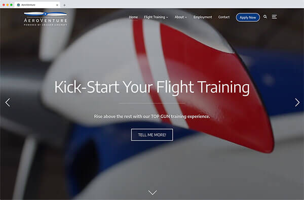 AeroVenture: One of the nation's leading flight training centers AeroVenture homepage, viewed in a browser