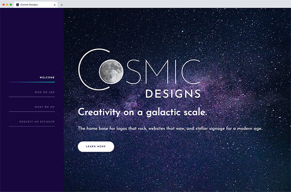 Cosmic Designs: Creativity on a galactic scale Cosmic Designs homepage, viewed in a browser