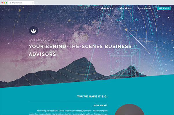 Grey Eminence: Your Behind-the-Scenes Business Advisors Grey Eminence homepage, viewed in a browser